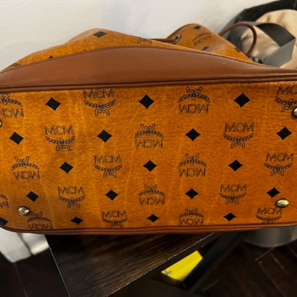 MCM Visetos Bucket Bag Cognac Drawstring EUC - image 6